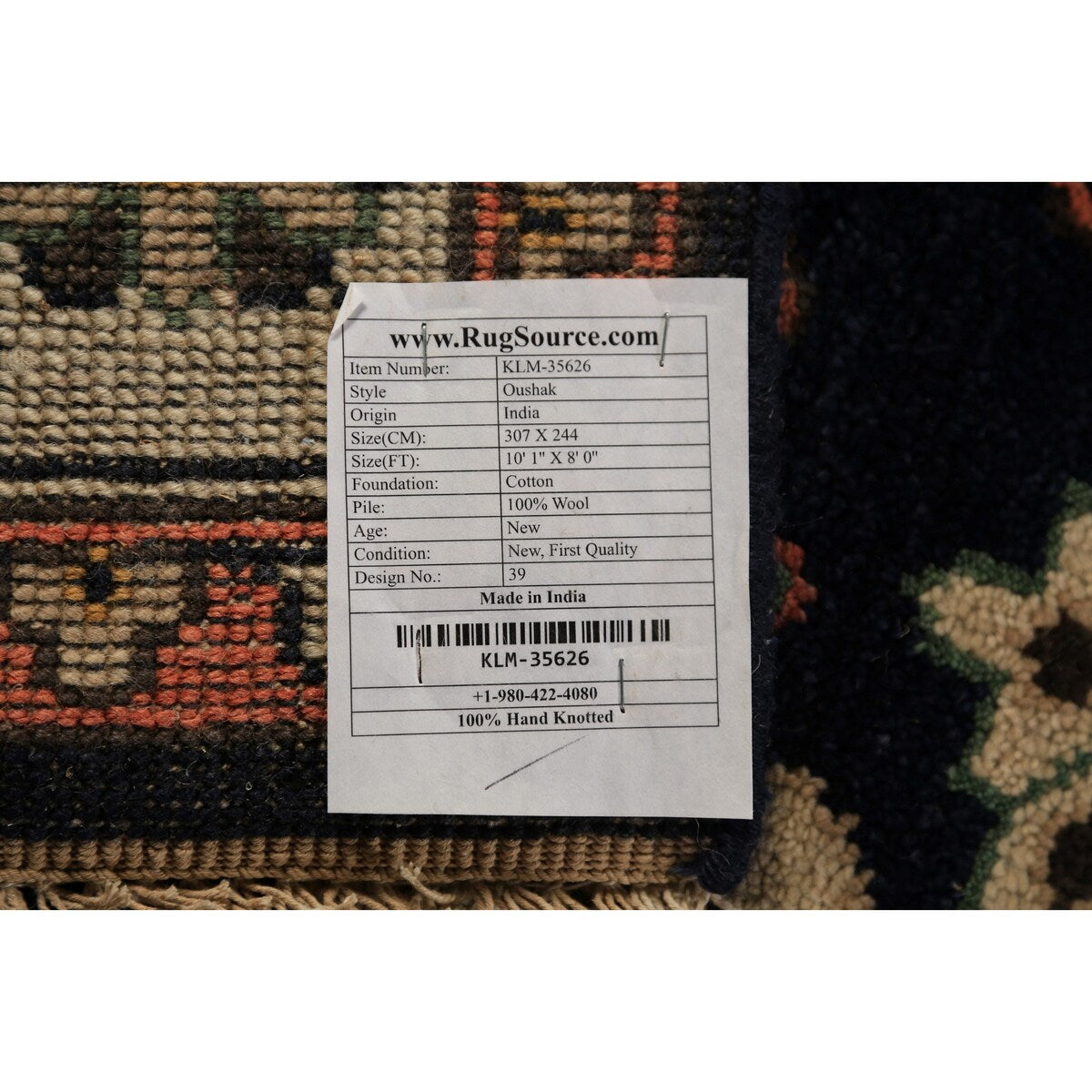 Navy Blue Geometric Oushak Indian Area Rug Handmade Wool Carpet - 8'0"x 10'1"