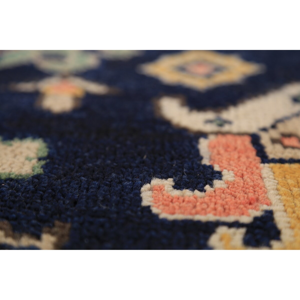 Navy Blue Geometric Oushak Indian Area Rug Handmade Wool Carpet - 8'0"x 10'1"