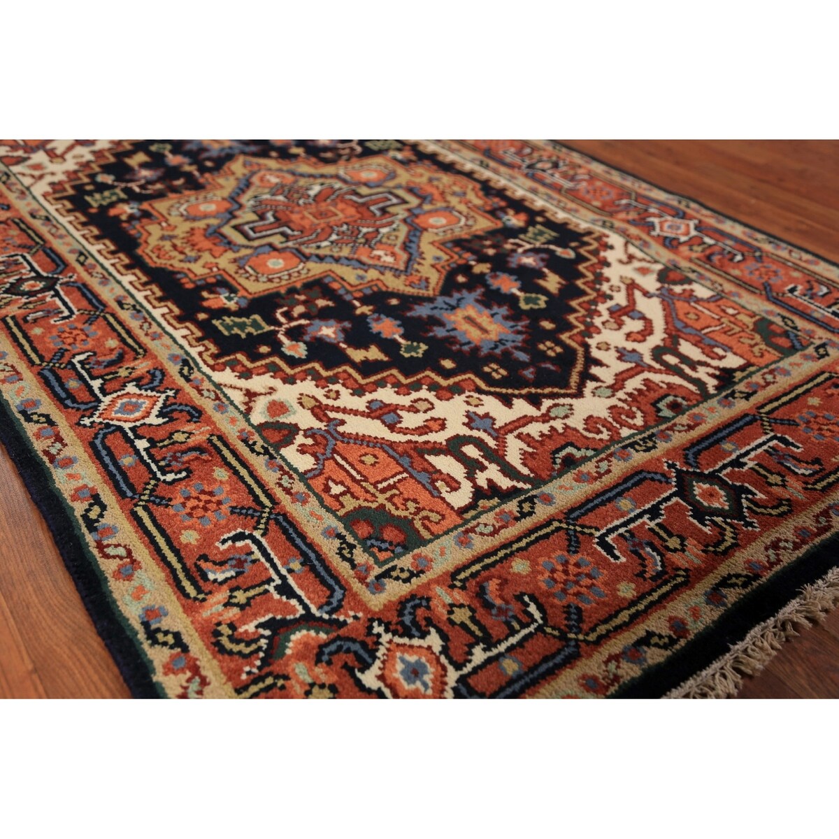 Navy Blue Heriz Serapi Oriental Rug Hand-Knotted Wool Carpet - 3'10"x 6'0"