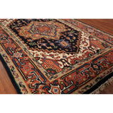 Navy Blue Heriz Serapi Oriental Rug Hand-Knotted Wool Carpet - 3'10"x 6'0"