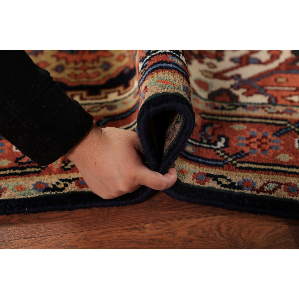 Navy Blue Heriz Serapi Oriental Rug Hand-Knotted Wool Carpet - 3'10"x 6'0"