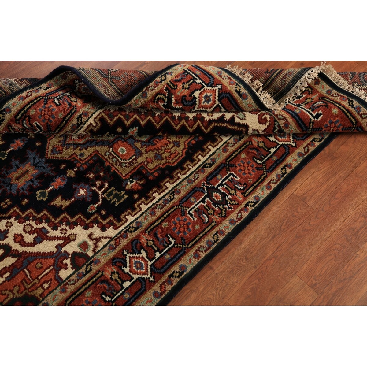 Navy Blue Heriz Serapi Oriental Rug Hand-Knotted Wool Carpet - 3'10"x 6'0"