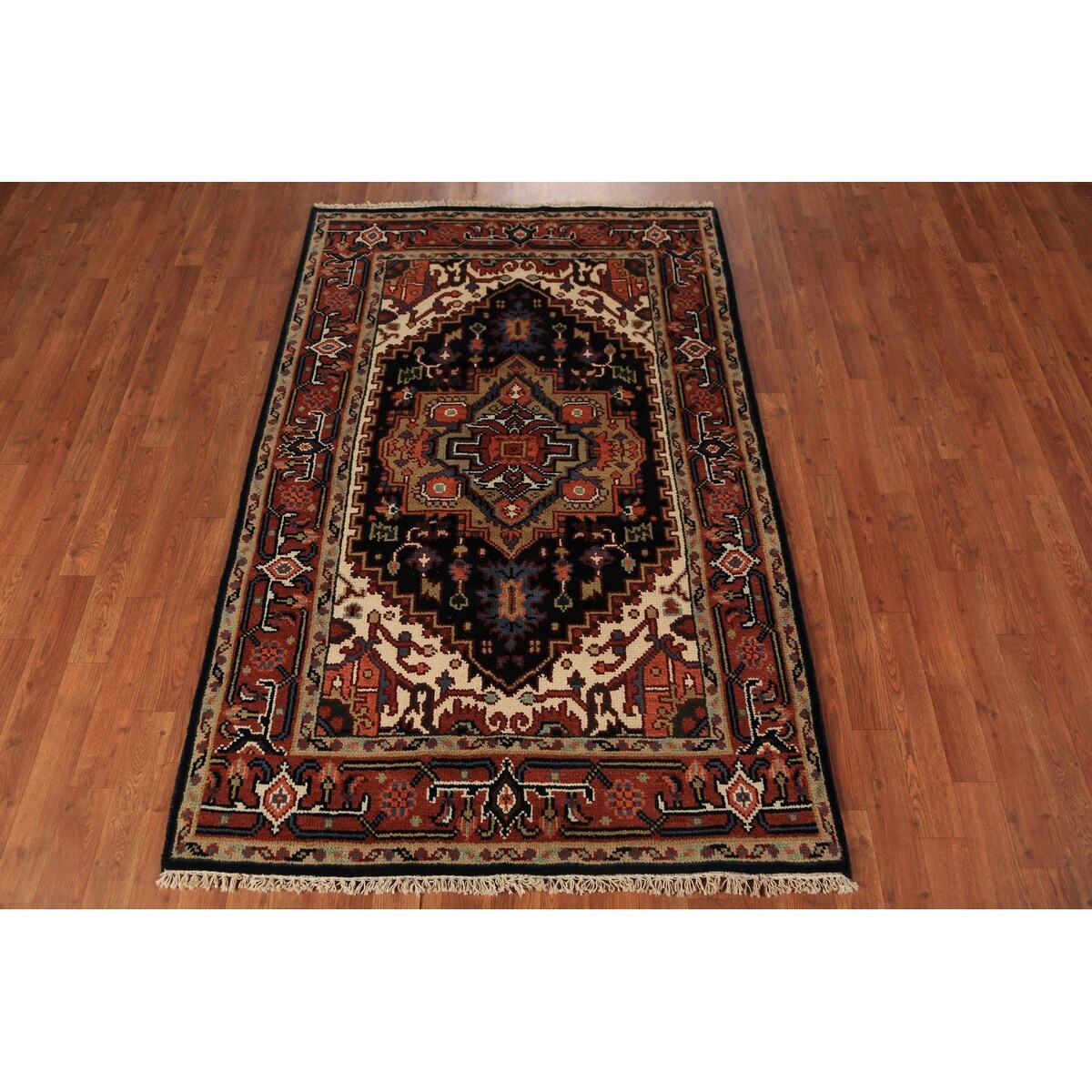 Navy Blue Heriz Serapi Oriental Rug Hand-Knotted Wool Carpet - 3'10"x 6'0"