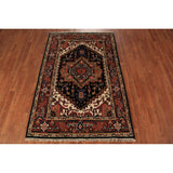 Navy Blue Heriz Serapi Oriental Rug Hand-Knotted Wool Carpet - 3'10"x 6'0"