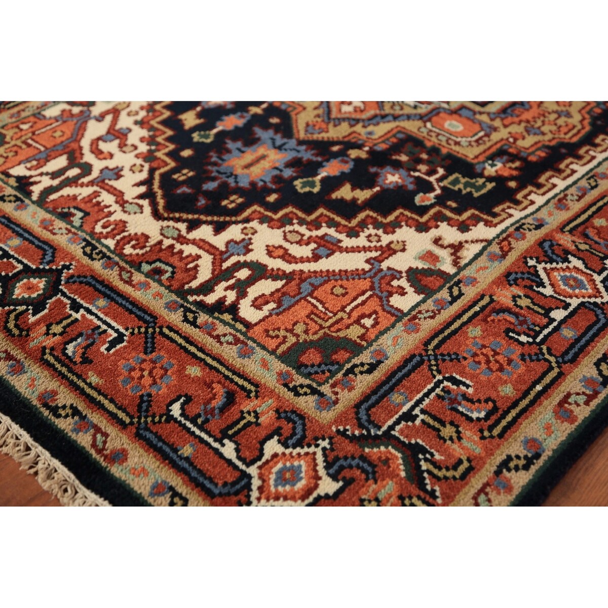 Navy Blue Heriz Serapi Oriental Rug Hand-Knotted Wool Carpet - 3'10"x 6'0"