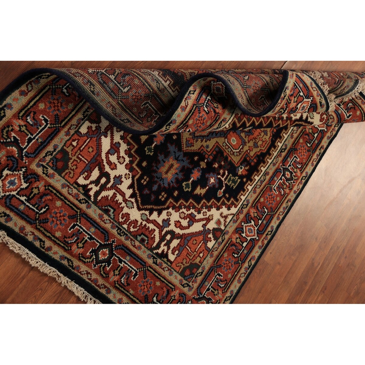Navy Blue Heriz Serapi Oriental Rug Hand-Knotted Wool Carpet - 3'10"x 6'0"