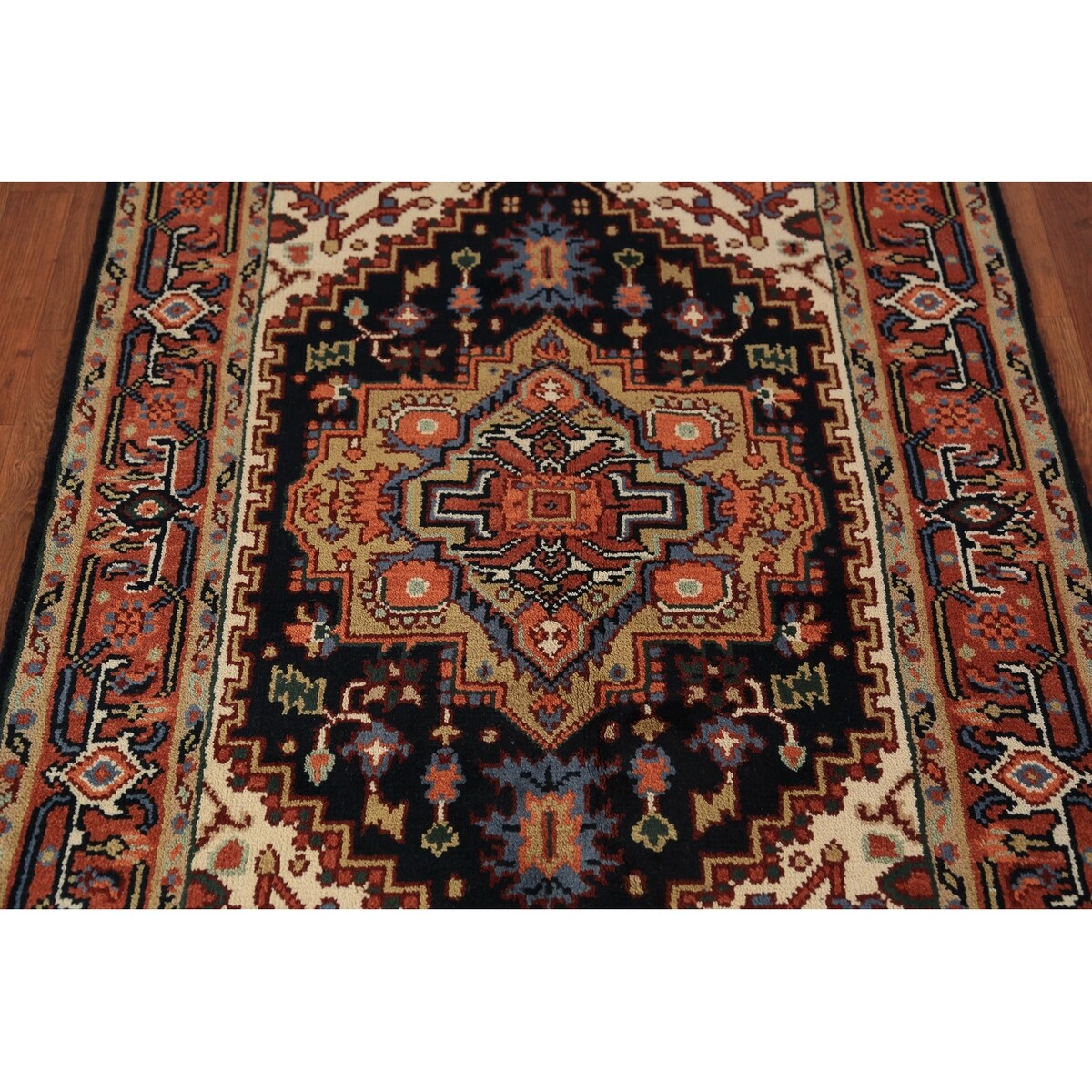 Navy Blue Heriz Serapi Oriental Rug Hand-Knotted Wool Carpet - 3'10"x 6'0"