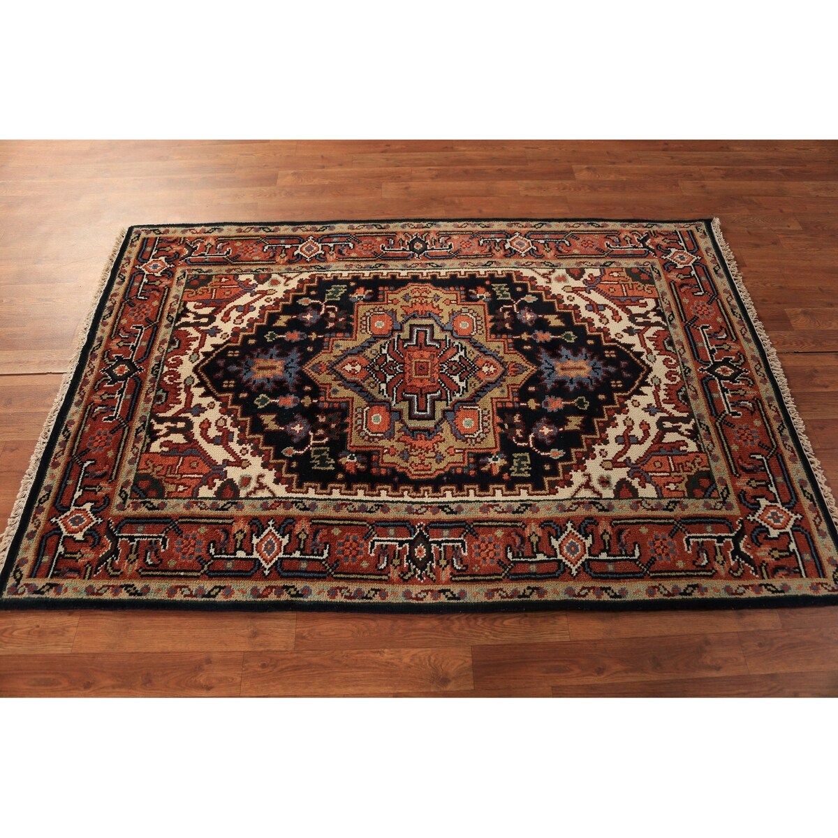 Navy Blue Heriz Serapi Oriental Rug Hand-Knotted Wool Carpet - 3'10"x 6'0"