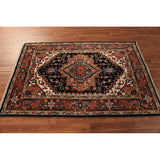 Navy Blue Heriz Serapi Oriental Rug Hand-Knotted Wool Carpet - 3'10"x 6'0"
