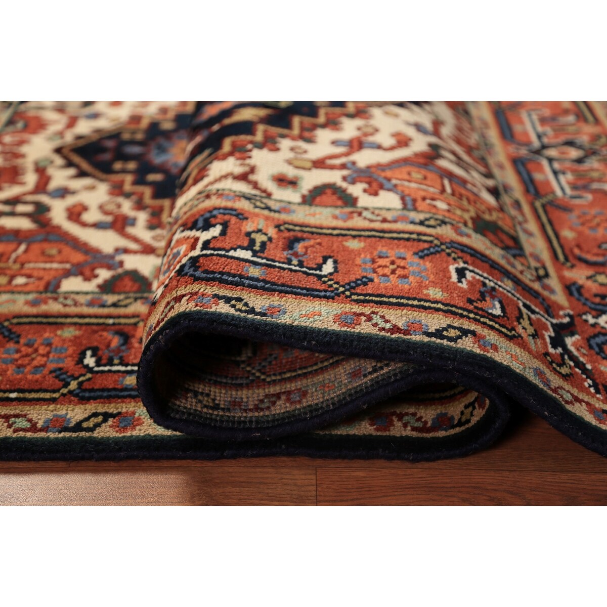 Navy Blue Heriz Serapi Oriental Rug Hand-Knotted Wool Carpet - 3'10"x 6'0"