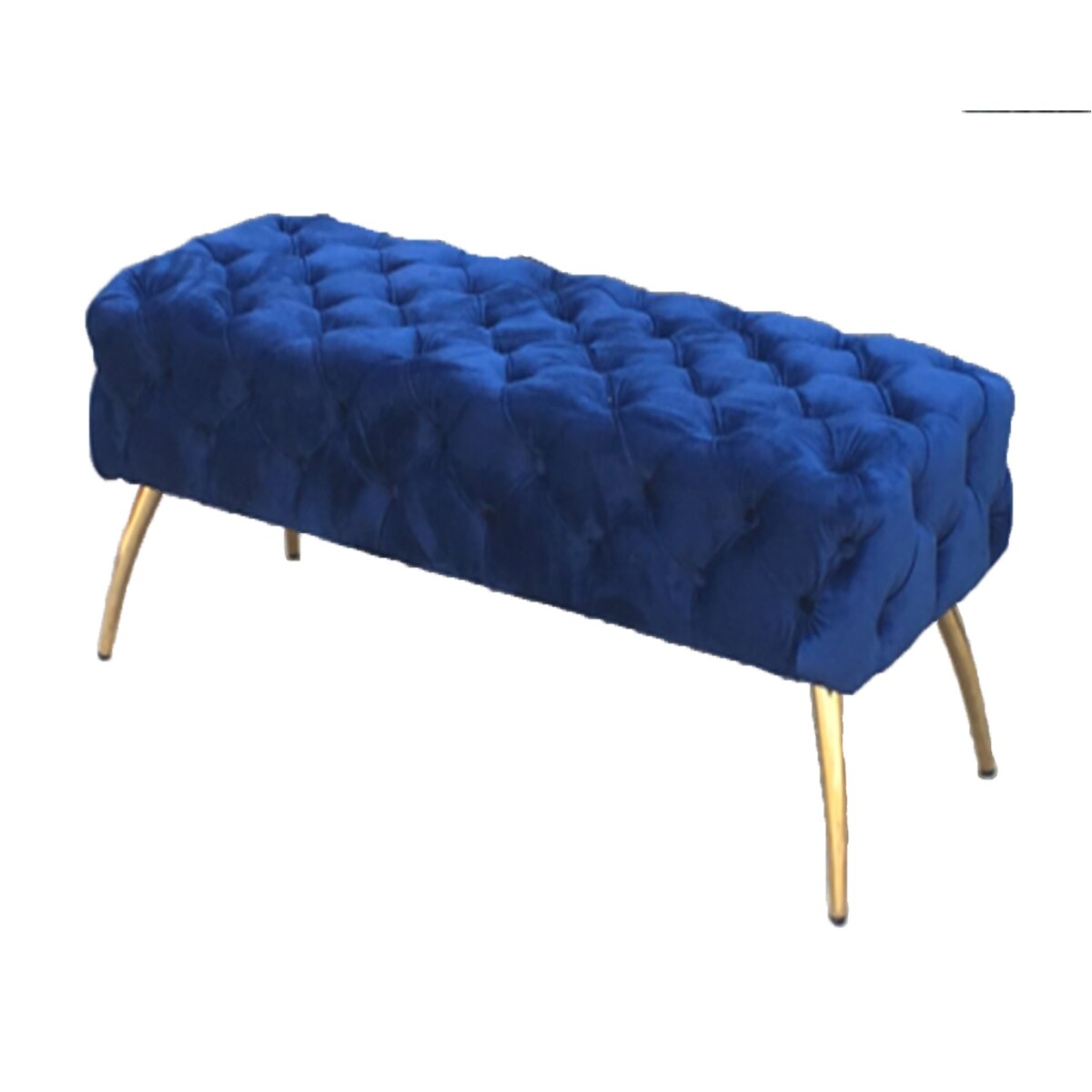 Navy Blue & Gold Button-Tufted Velvet Bench