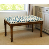 Navy Cheetah Print Bench with Wood Stain Finish