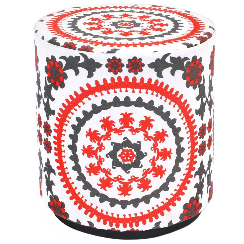 Handmade Navy Red and White Suzy Pouf Ottoman (India)