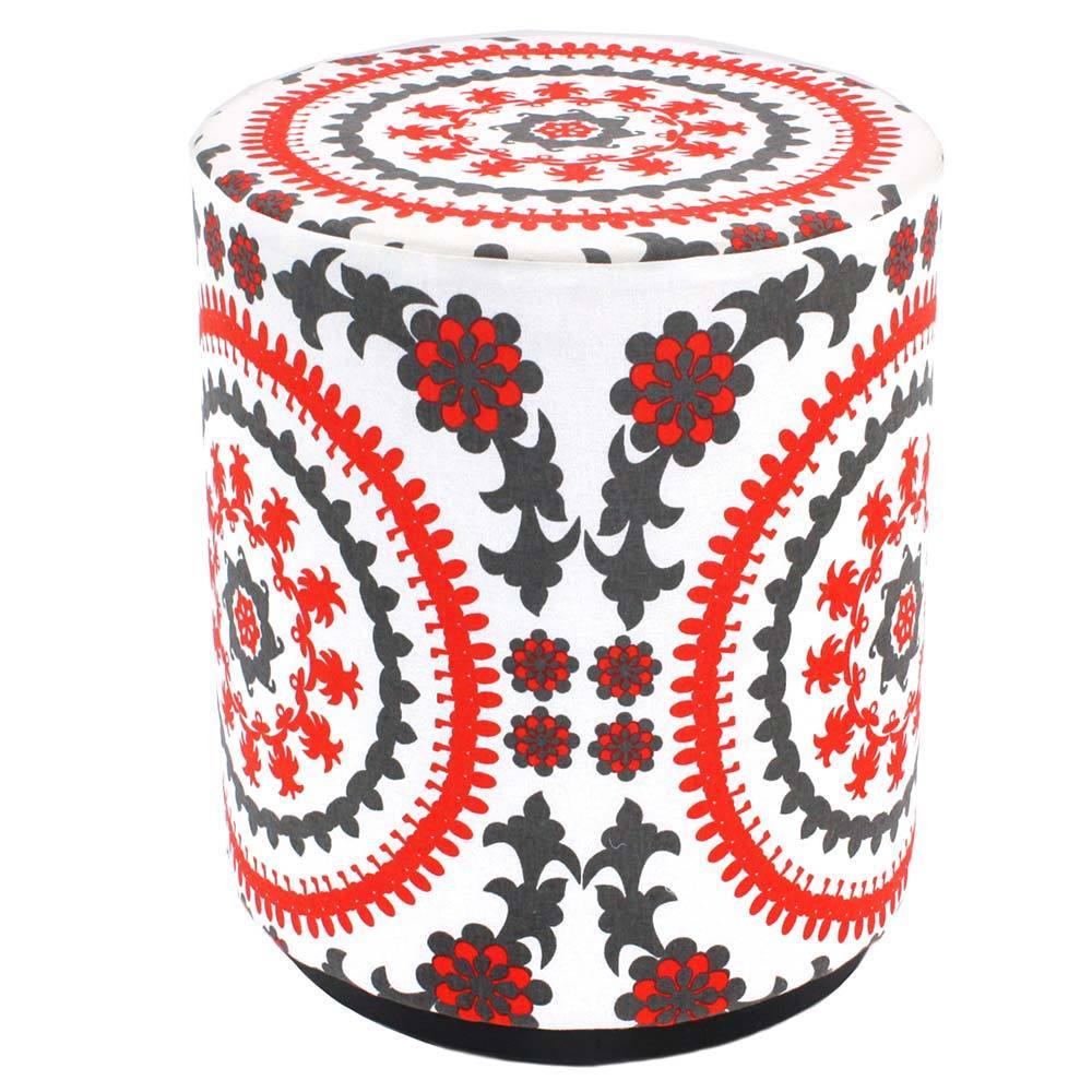 Handmade Navy Red and White Suzy Pouf Ottoman (India)
