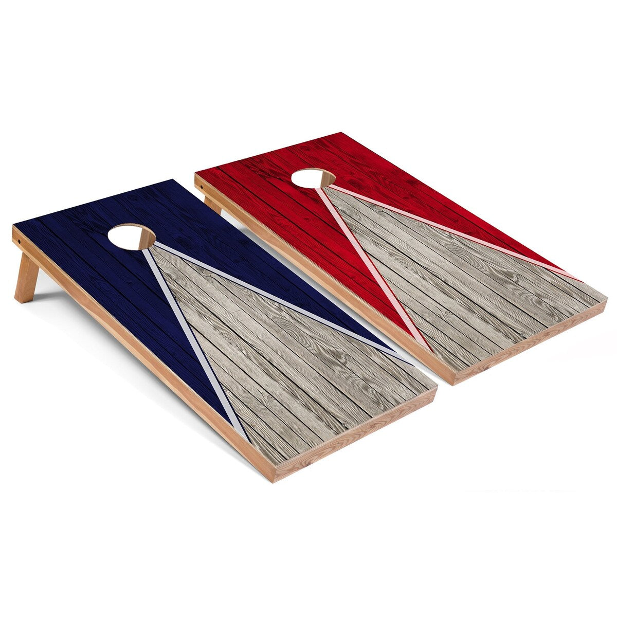 Navy and Red Pyramid Cornhole Boards with LED Lights
