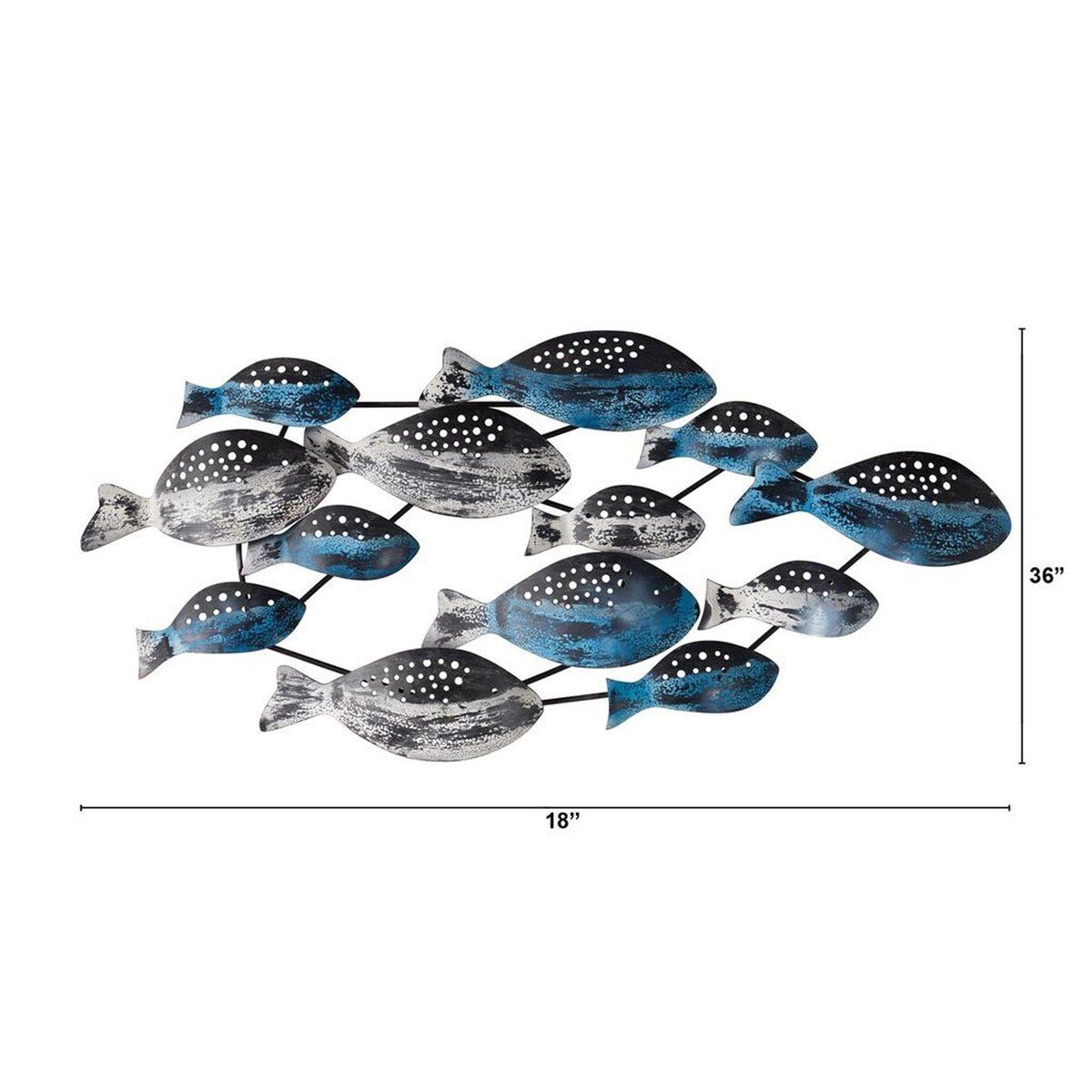 Nearly Natural 3' x 1.5' Coastal Fish Metal Wall Art Decor - 3"Dx3 Ft"Wx1.5 Ft"H