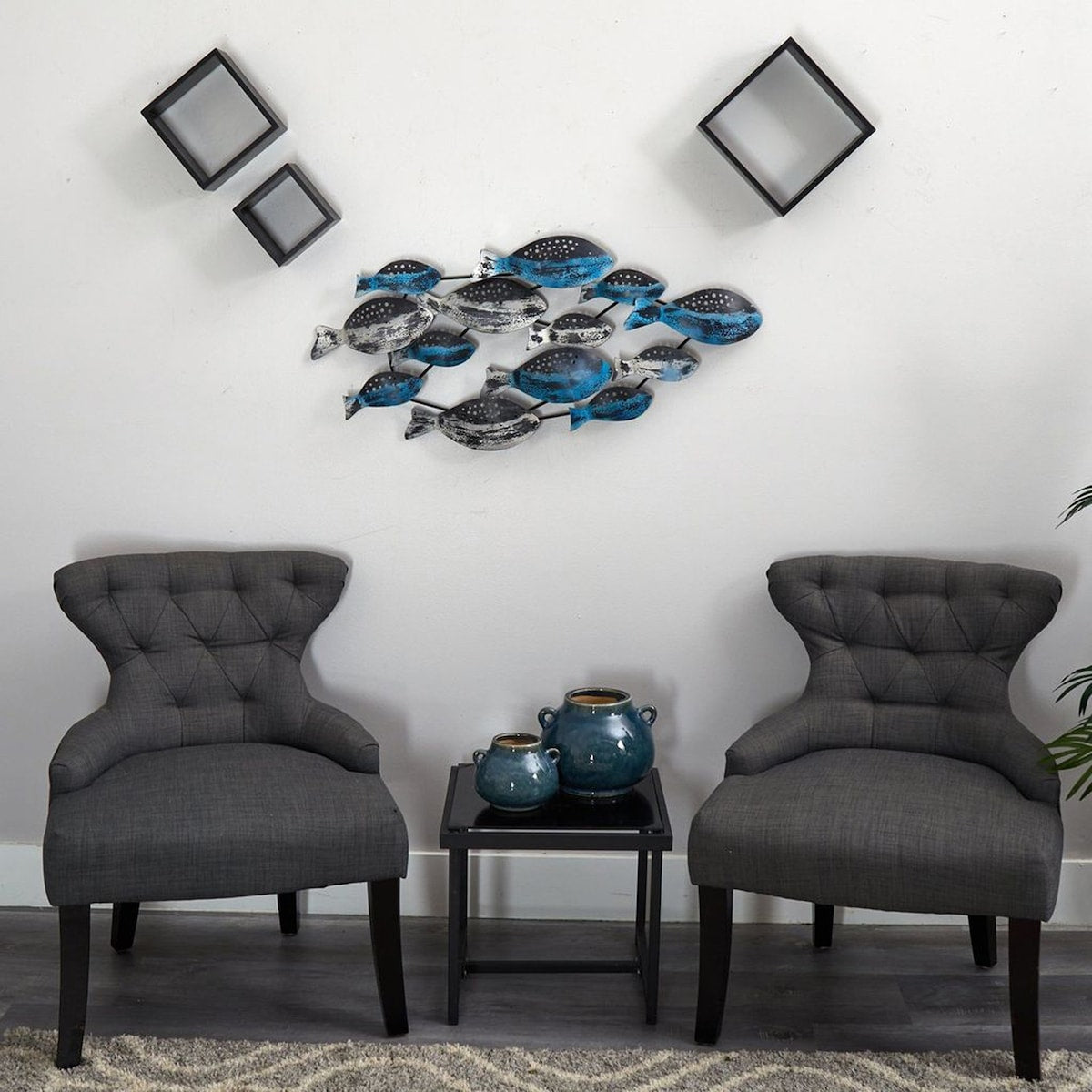 Nearly Natural 3' x 1.5' Coastal Fish Metal Wall Art Decor - 3"Dx3 Ft"Wx1.5 Ft"H