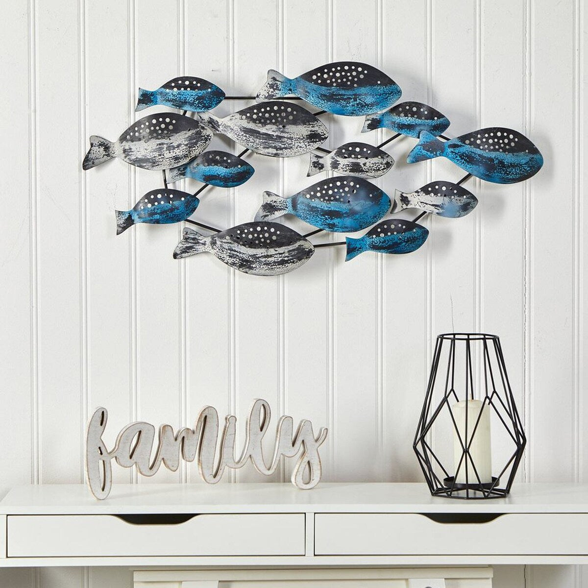 Nearly Natural 3' x 1.5' Coastal Fish Metal Wall Art Decor - 3"Dx3 Ft"Wx1.5 Ft"H