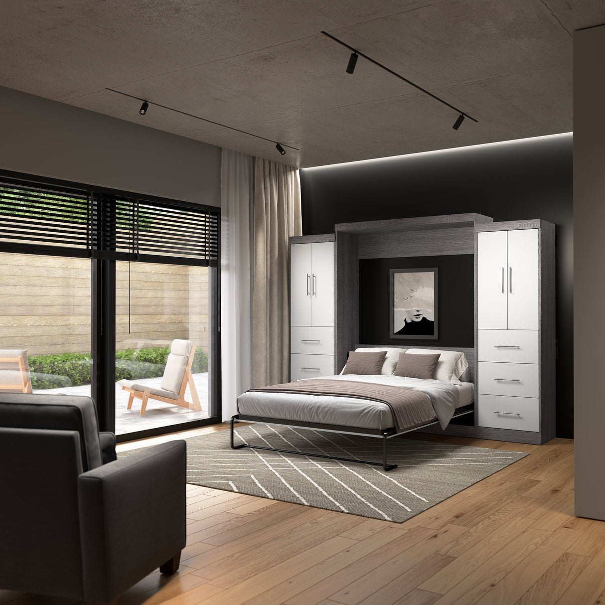 Nebula Queen Murphy Bed with Wardrobe (90W) by Bestar