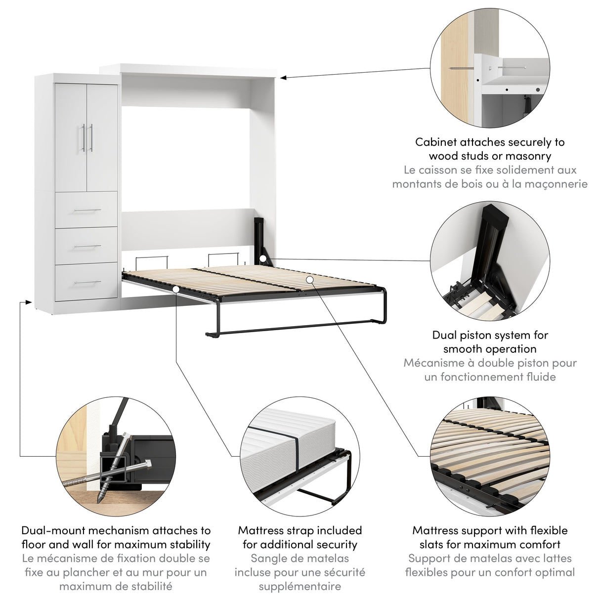 Nebula Queen Murphy Bed with Wardrobe (90W) by Bestar