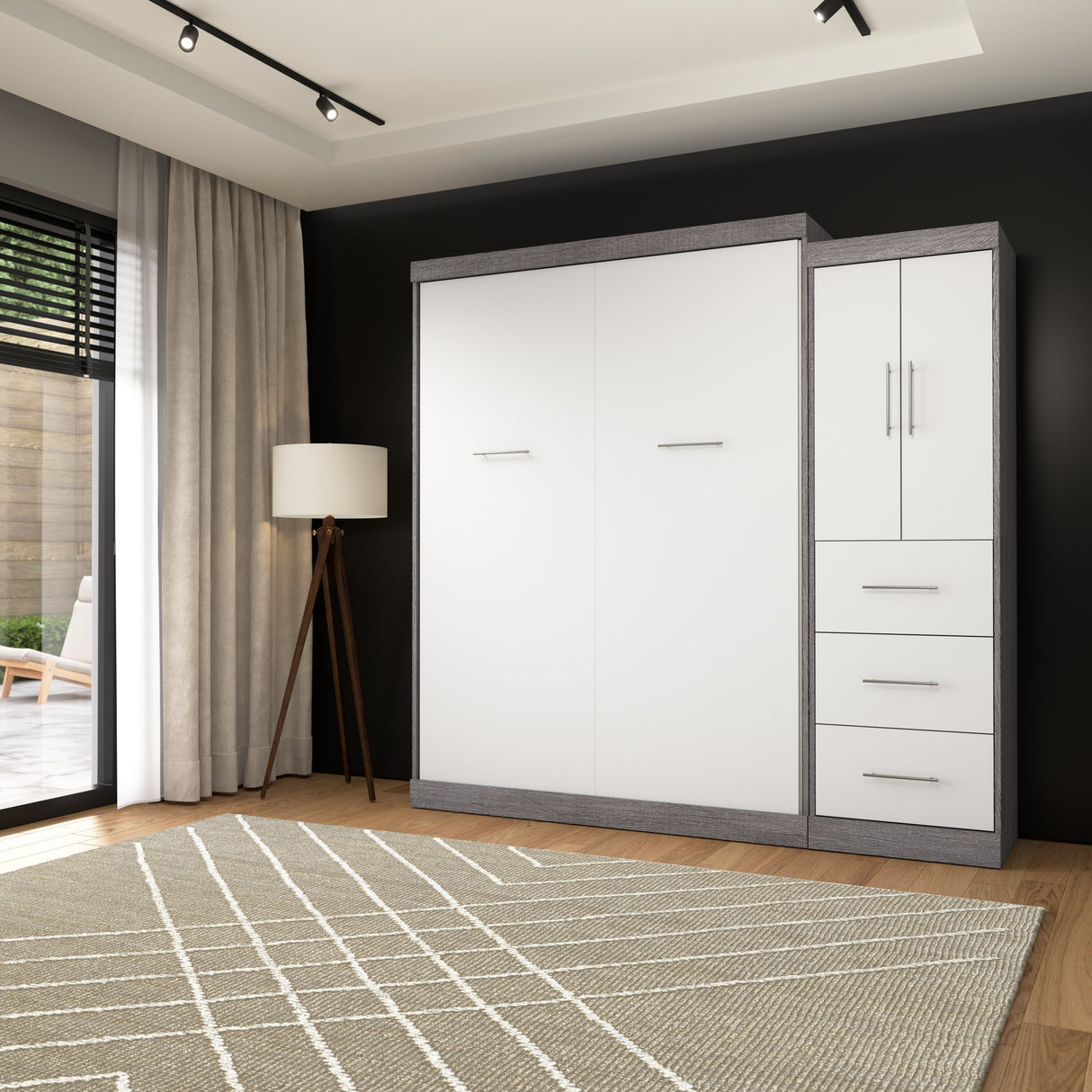 Nebula Queen Murphy Bed with Wardrobe (90W) by Bestar