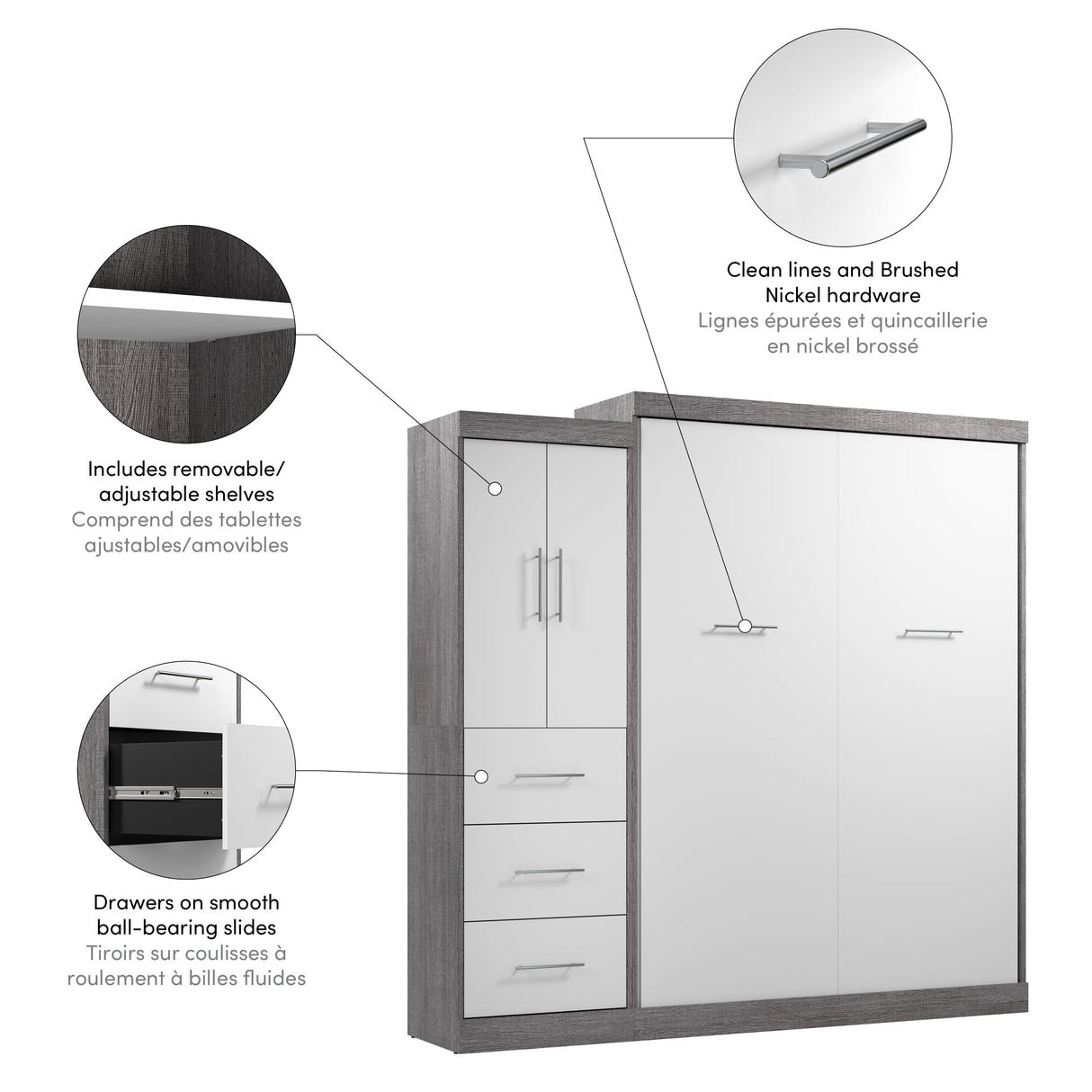 Nebula Queen Murphy Bed with Wardrobe (90W) by Bestar