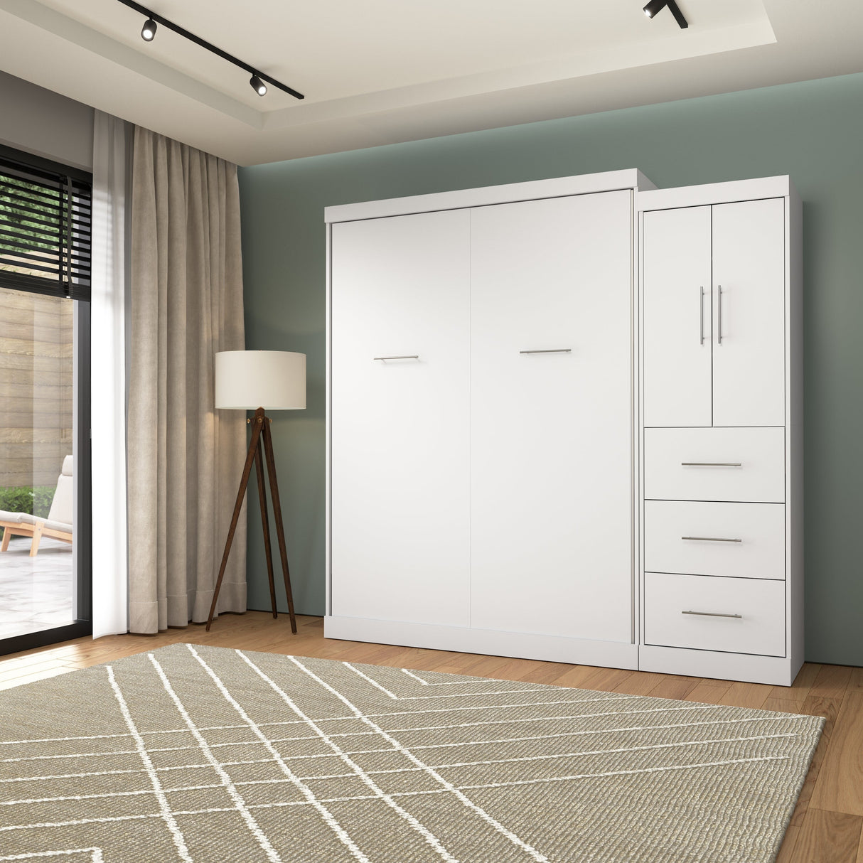 Nebula Queen Murphy Bed with Wardrobe (90W) by Bestar