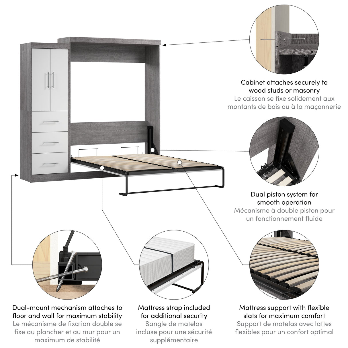 Nebula Queen Murphy Bed with Wardrobe (90W) by Bestar