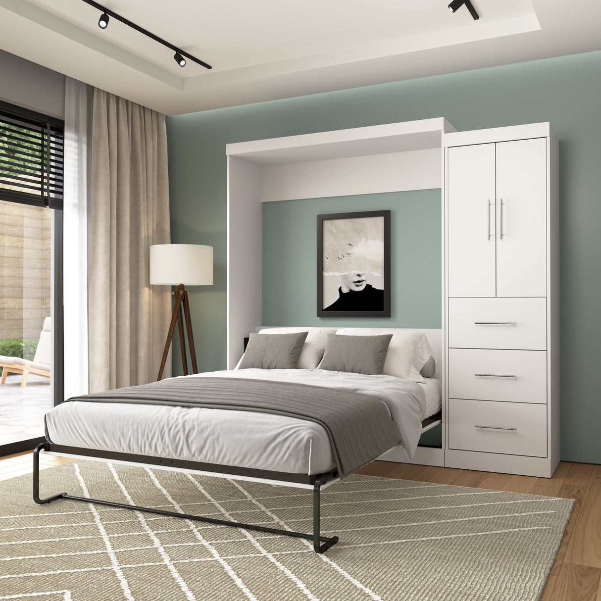 Nebula Queen Murphy Bed with Wardrobe (90W) by Bestar