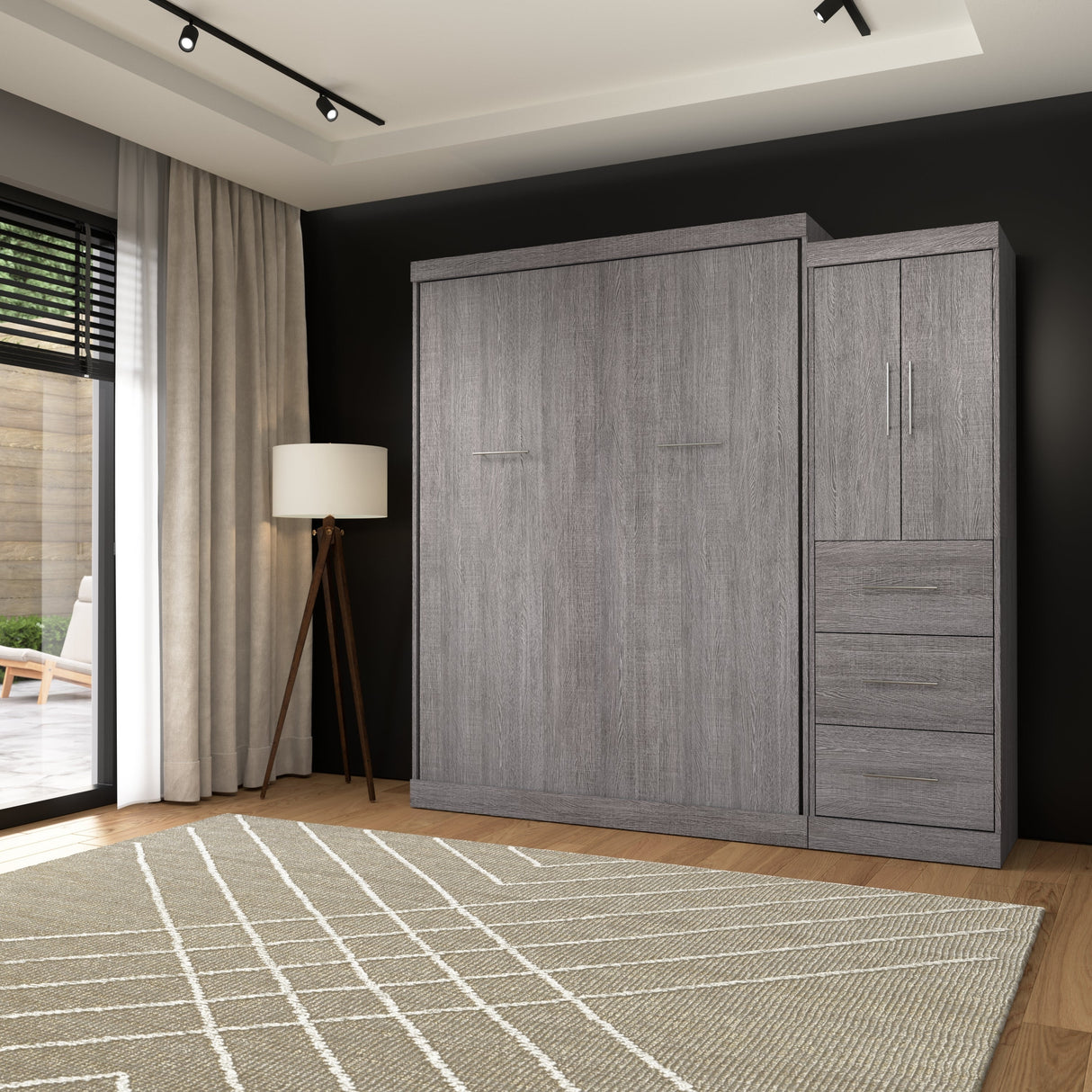 Nebula Queen Murphy Bed with Wardrobe (90W) by Bestar