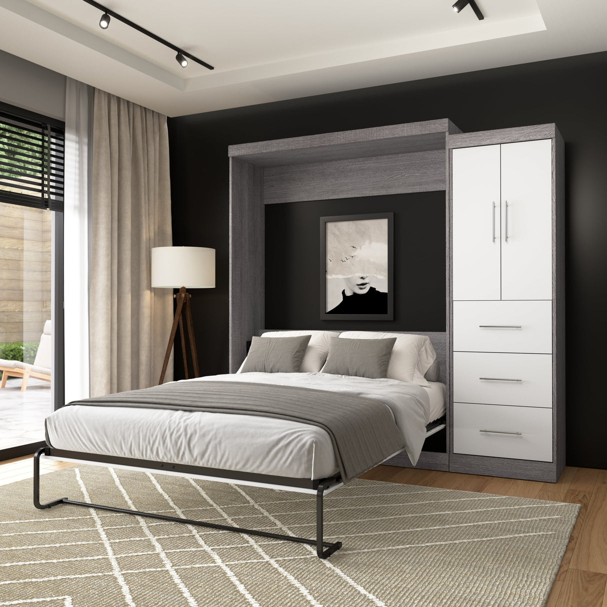 Nebula Queen Murphy Bed with Wardrobe (90W) by Bestar