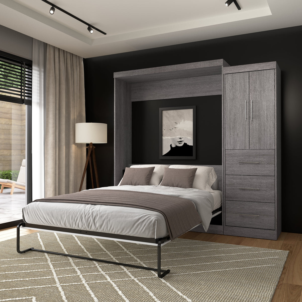 Nebula Queen Murphy Bed with Wardrobe (90W) by Bestar