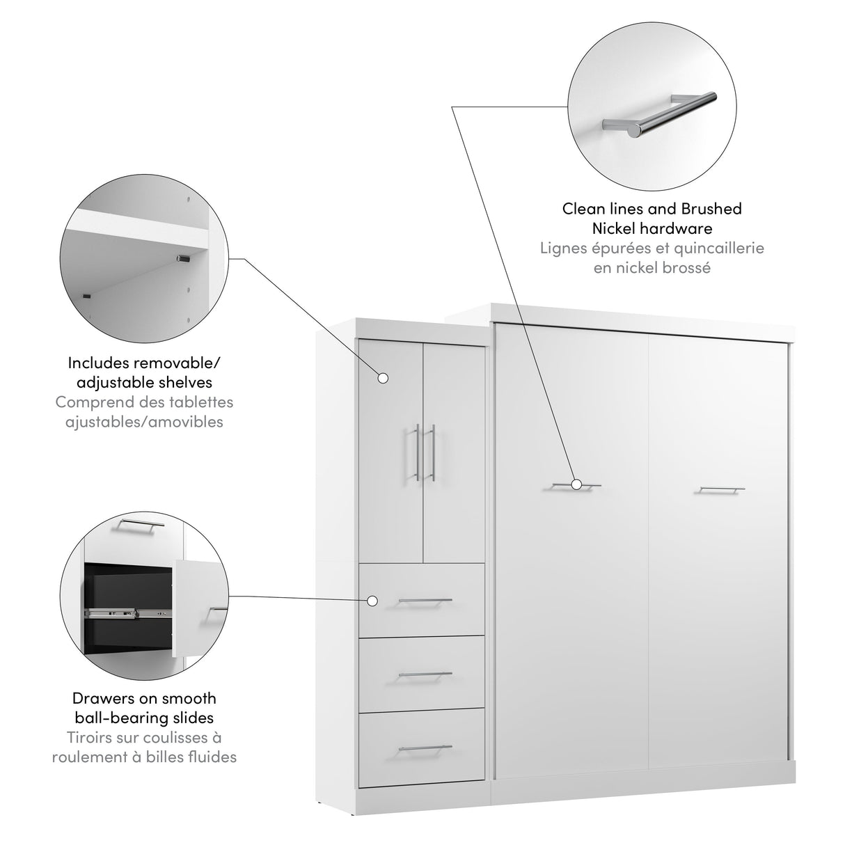 Nebula Queen Murphy Bed with Wardrobe (90W) by Bestar