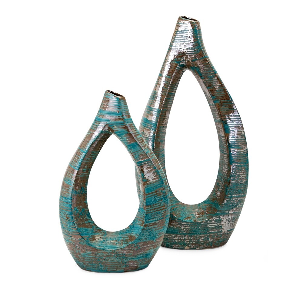 Nehum Teal and Bronze Large Oversized Vase