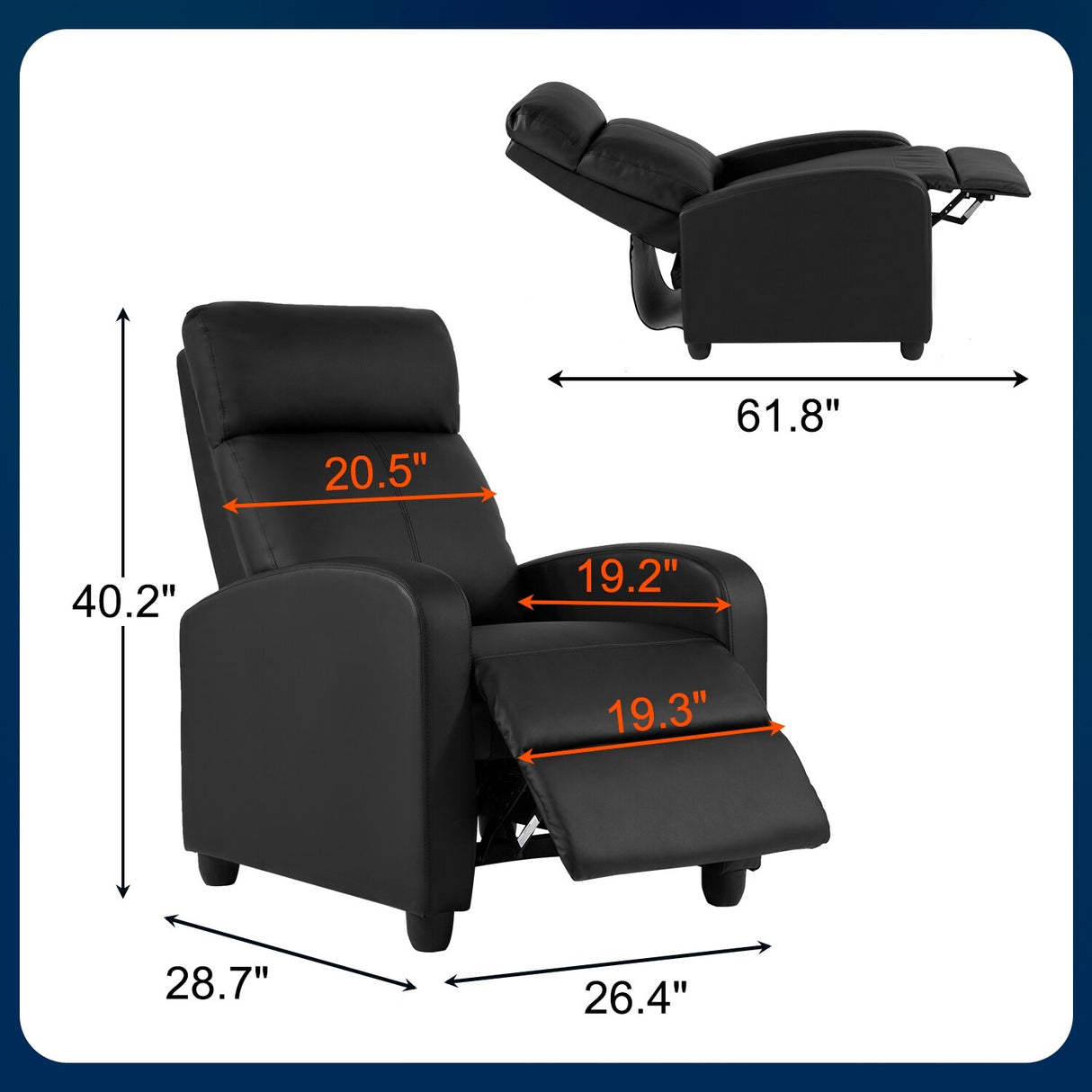 Nell Black 2-Point Massage Recliner Faux Leather Chair by Furniture of America