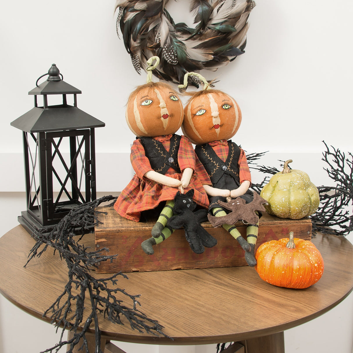 Nelly Pumpkin Head Girl Joe Spencer Gathered Traditions Art Doll - Orange - 13"