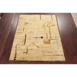 Nepal Graphic Oriental Hand-Knotted Muted Wool Indian Area Rug - 9'10" x 7'10"