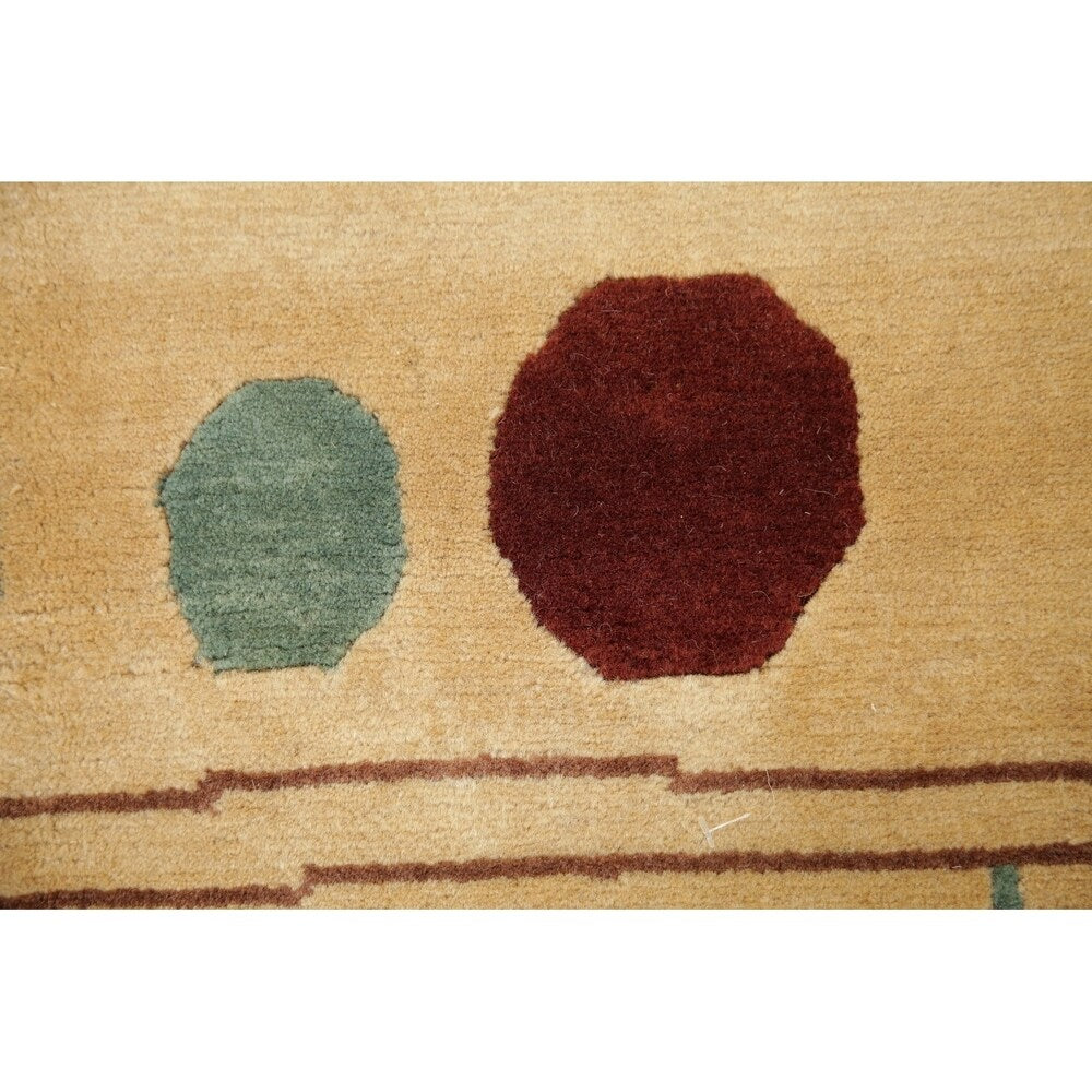 Nepal Graphic Oriental Hand-Knotted Muted Wool Indian Area Rug - 9'10" x 7'10"