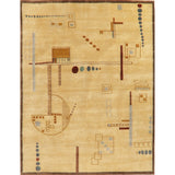 Nepal Graphic Oriental Hand-Knotted Muted Wool Indian Area Rug - 9'10" x 7'10"