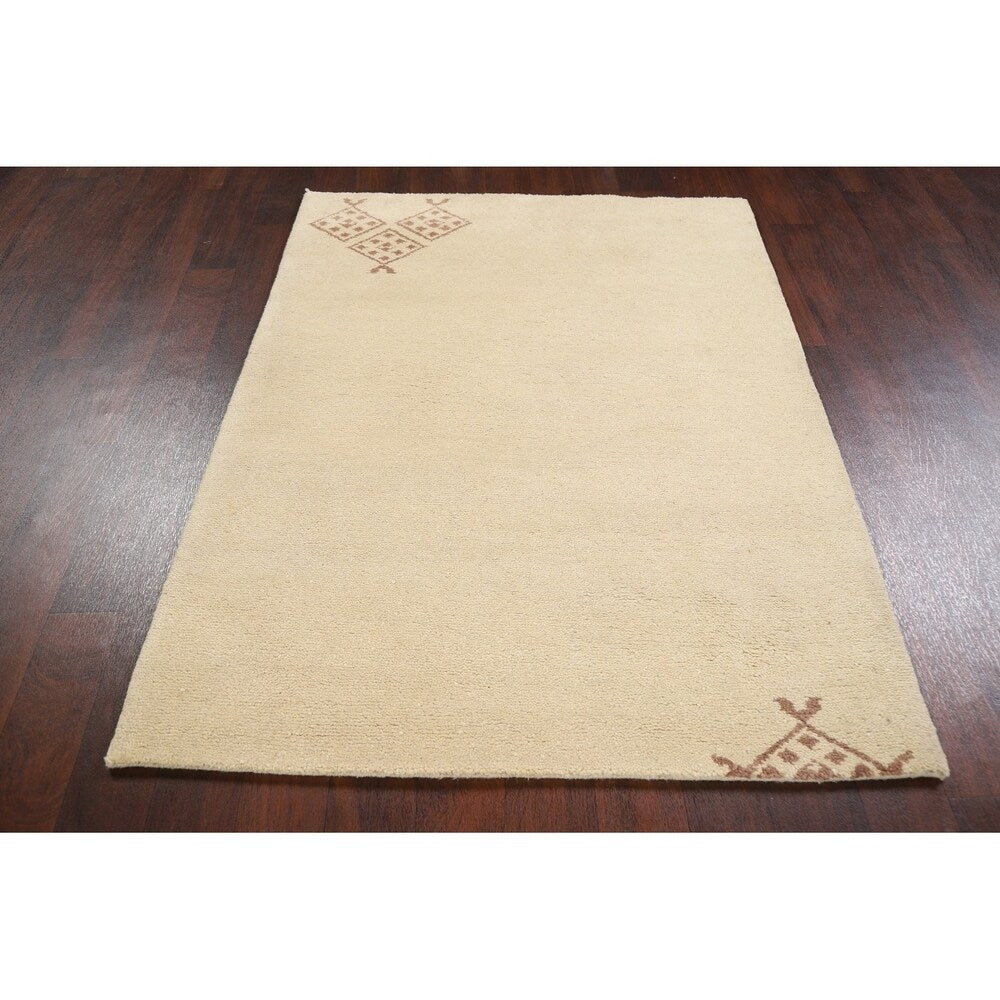 Nepalese Tibetan Contemporary Solid Area Rug Handmade Oriental Carpet - 3'11" x 5'8"