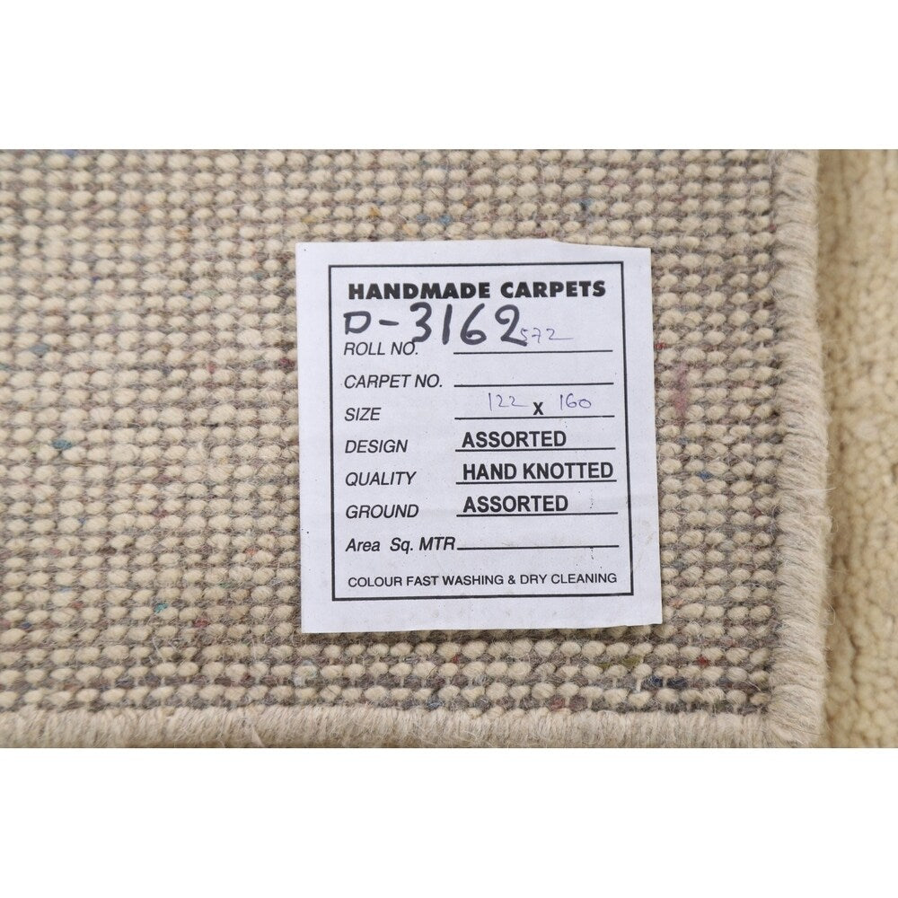 Nepalese Tibetan Contemporary Solid Area Rug Handmade Oriental Carpet - 3'11" x 5'8"