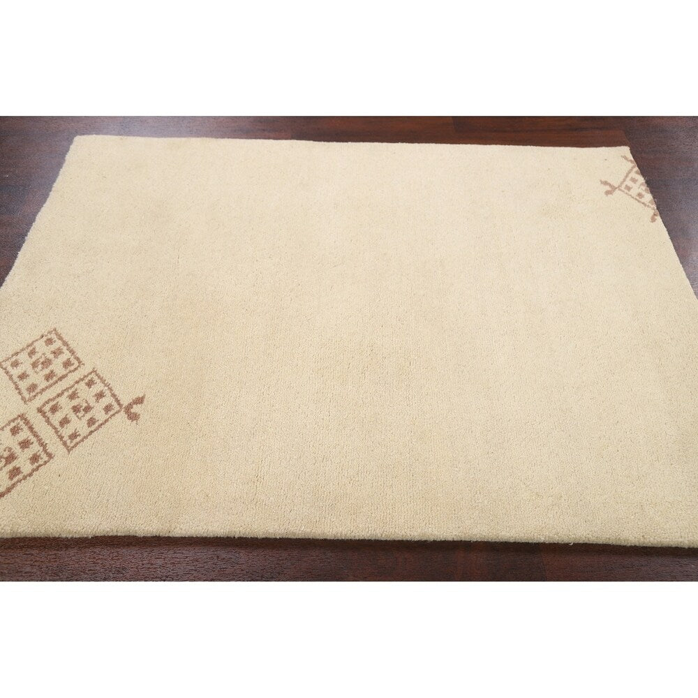 Nepalese Tibetan Contemporary Solid Area Rug Handmade Oriental Carpet - 3'11" x 5'8"