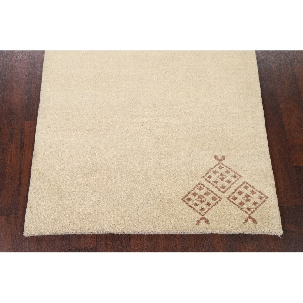 Nepalese Tibetan Contemporary Solid Area Rug Handmade Oriental Carpet - 3'11" x 5'8"