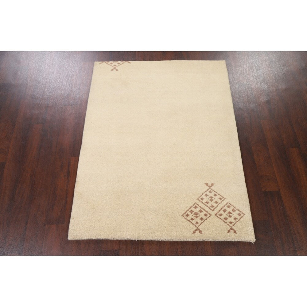 Nepalese Tibetan Contemporary Solid Area Rug Handmade Oriental Carpet - 3'11" x 5'8"