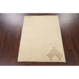 Nepalese Tibetan Contemporary Solid Area Rug Handmade Oriental Carpet - 3'11" x 5'8"