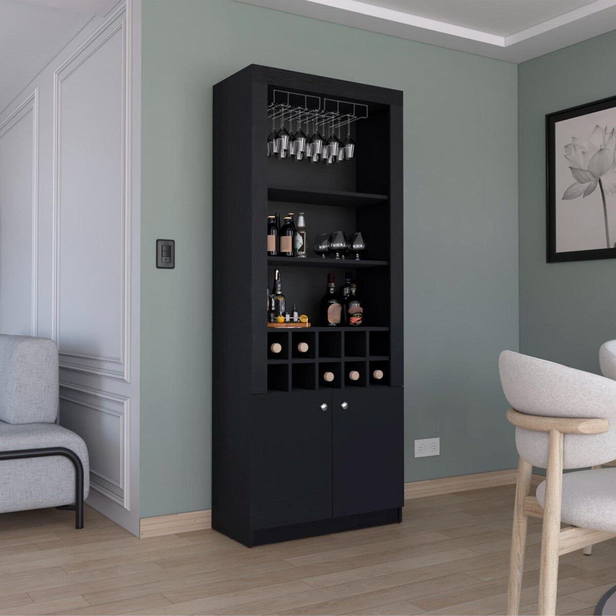 Nero Tall Bar Cabinet 4 Shelves.