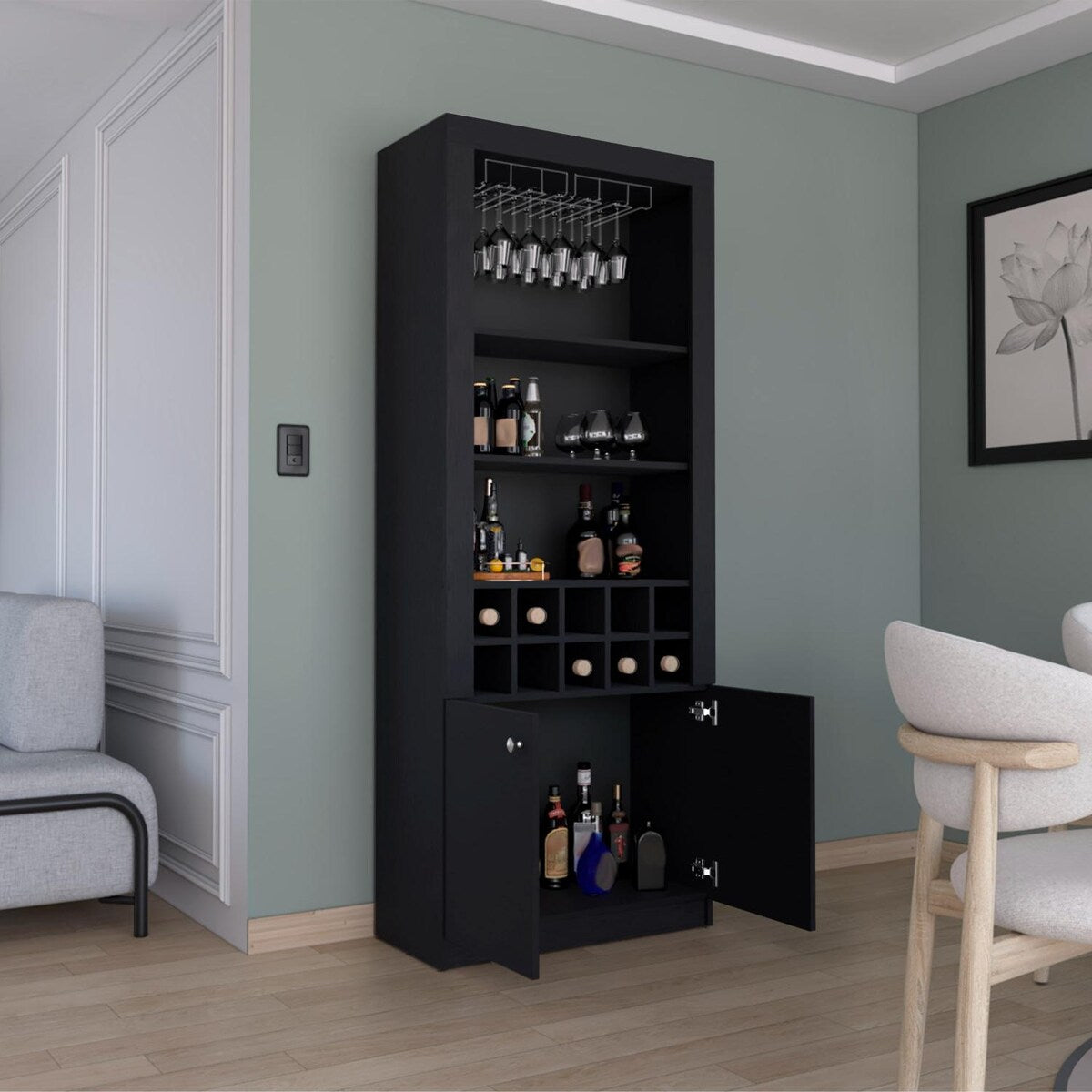 Nero Tall Bar Cabinet 4 Shelves.