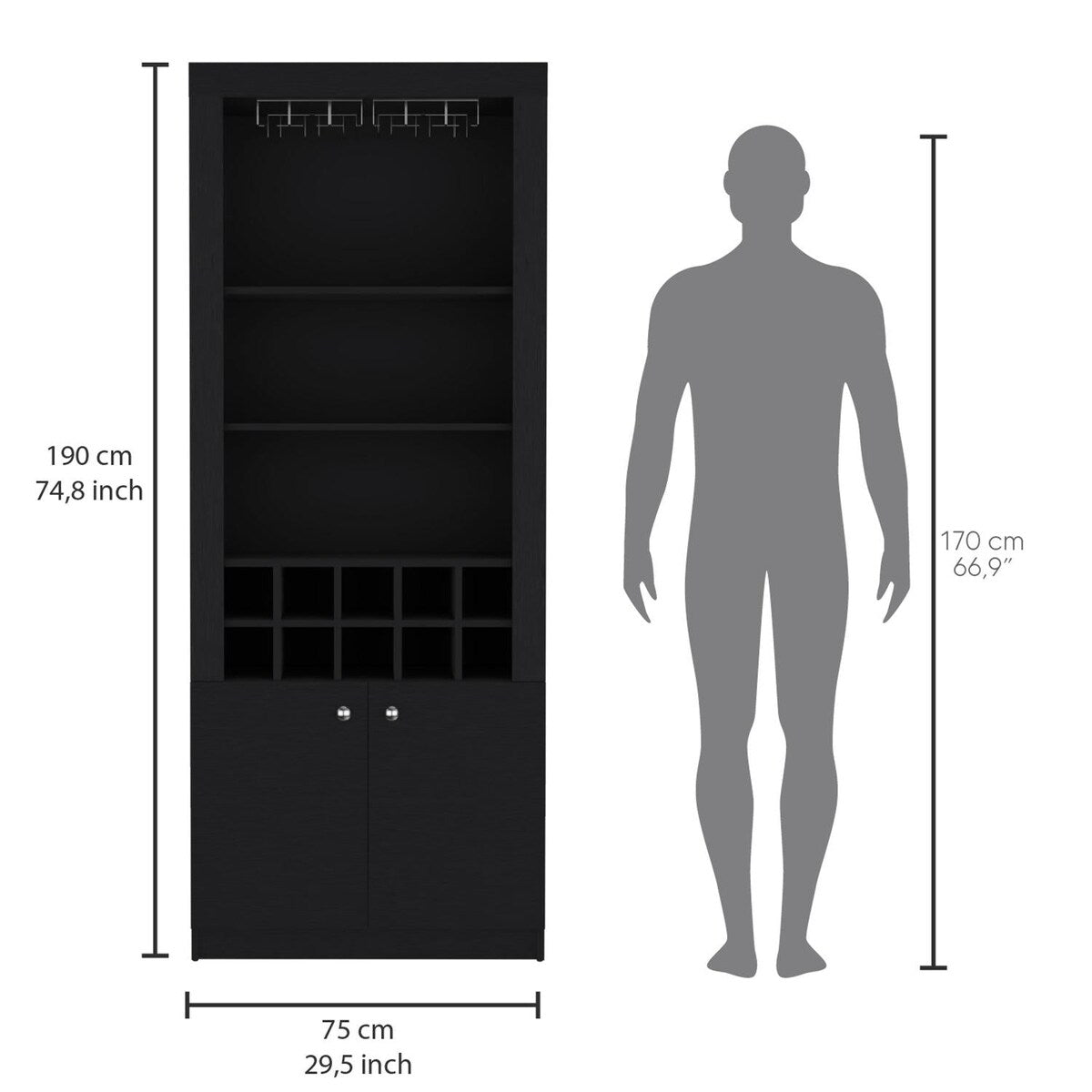 Nero Tall Bar Cabinet 4 Shelves.