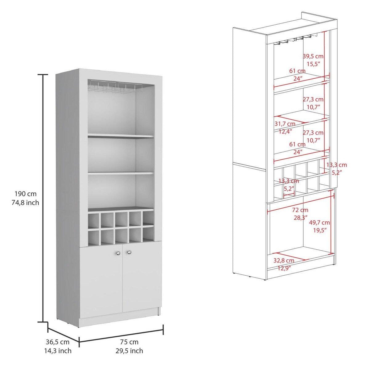 Nero Tall Bar Cabinet 4 Shelves.