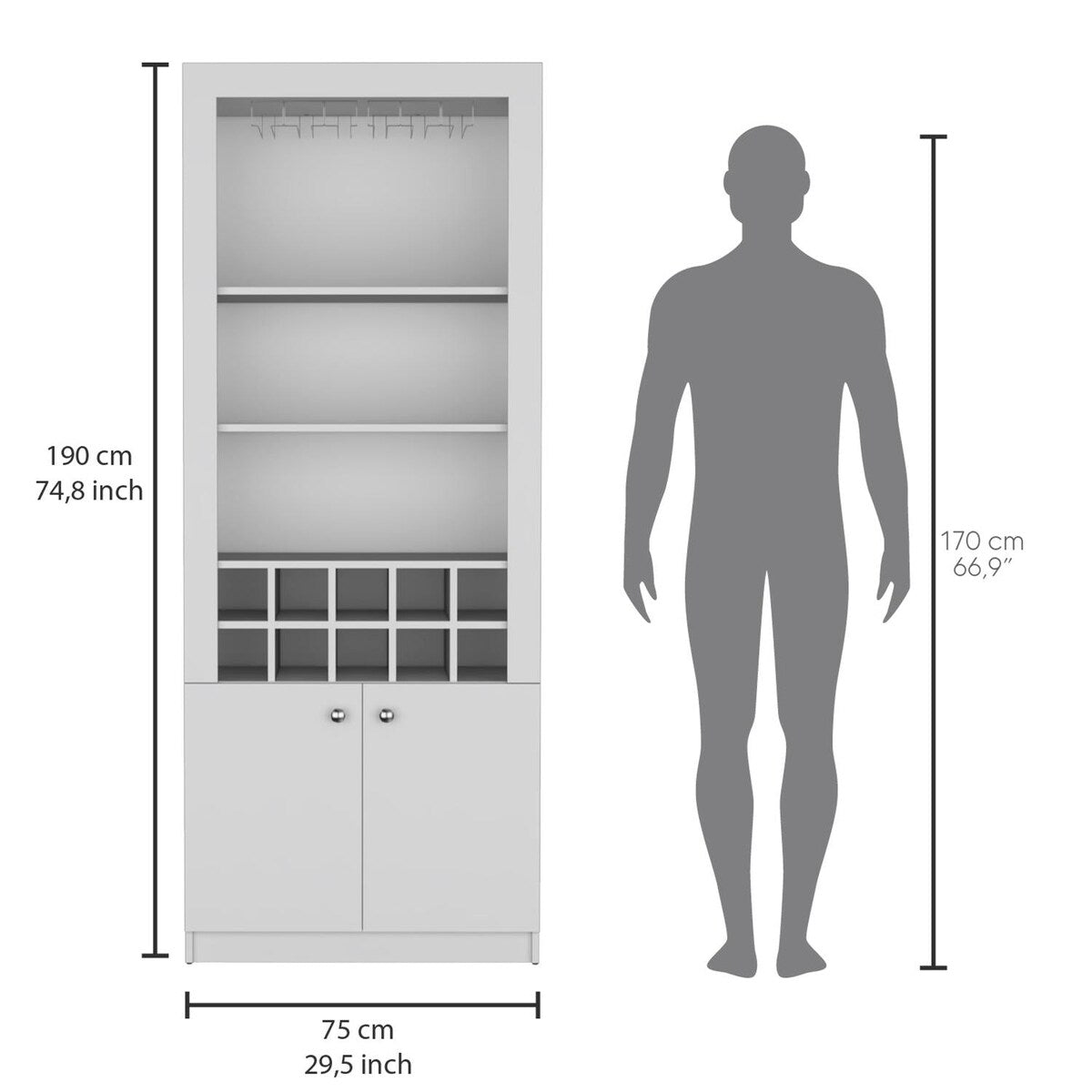 Nero Tall Bar Cabinet 4 Shelves.